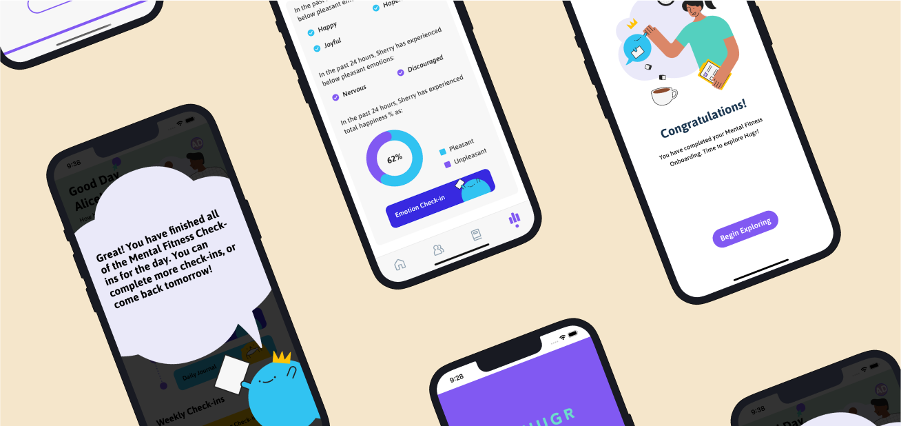 Collage of screenshots of the Hugr App